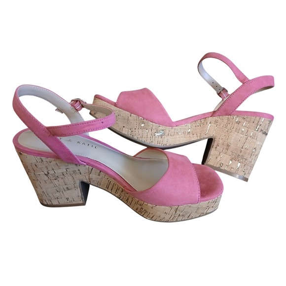 Kelly and Katie‎ Pink Ankle Strap Platform Block 3.5' Cork Heels Size 7.5M #1100 - Picture 1 of 16